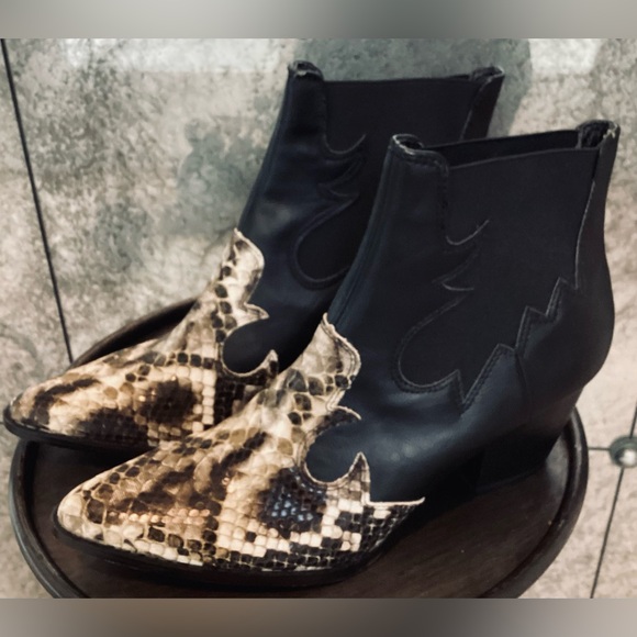 Coconuts by Matisse Black and Snake Print Ankle Boots - Picture 2 of 6